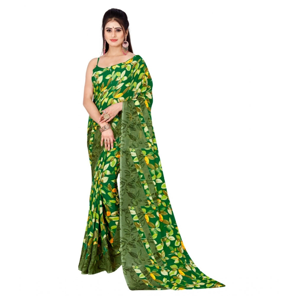 Generic Women's Poly Georgette Printed Saree Without Blouse (Green)