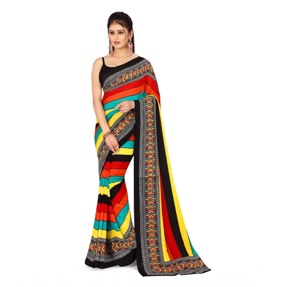 Generic Women's Poly Georgette Printed Saree Without Blouse (Multi Color)