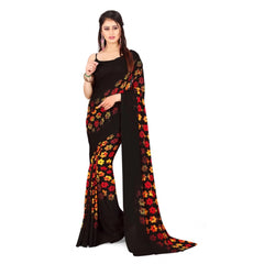 Generic Women's Poly Georgette Printed Saree Without Blouse (Multi Color)