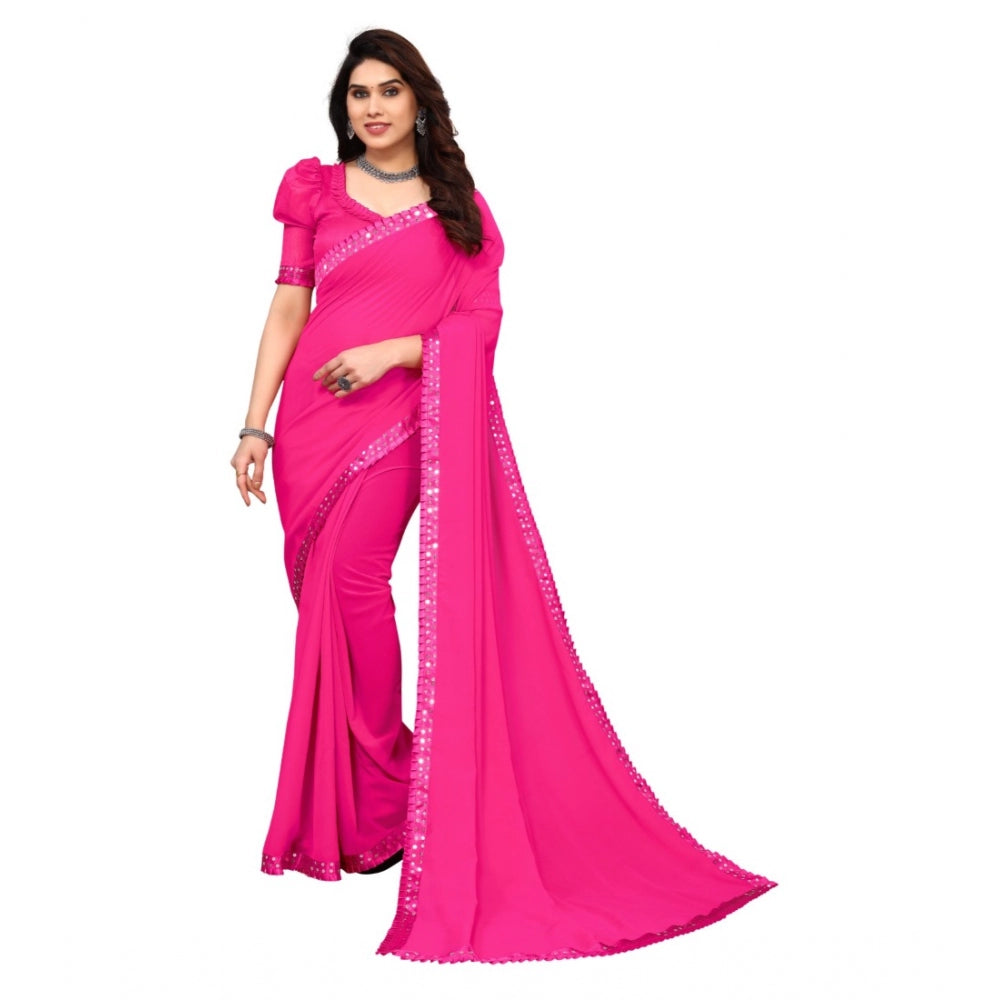 Generischer Bollywood-Georgette-Sari mit Verzierung und Aufdruck für Damen (Rosa)