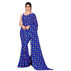 Generic Women's Poly Georgette Printed Saree Without Blouse (Blue)