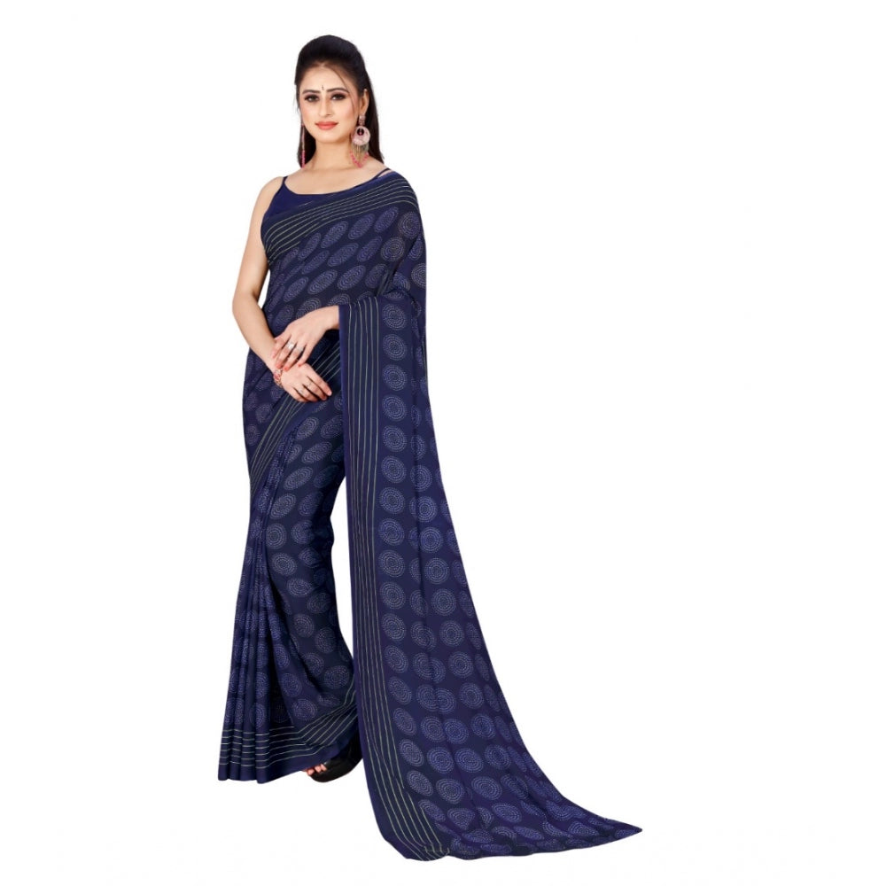 Generic Women's Poly Georgette Printed Saree Without Blouse (Blue)