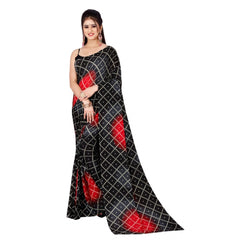 Generic Women's Poly Georgette Printed Saree Without Blouse (Black)