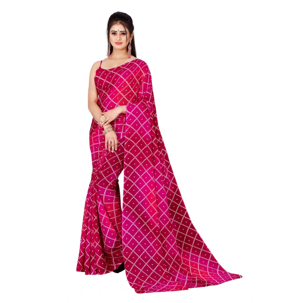 Generic Women's Poly Georgette Printed Saree Without Blouse (Pink)