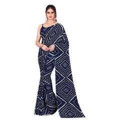 Generic Women's Poly Georgette Printed Saree Without Blouse (Navy Blue)