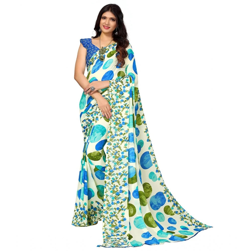 Generic Women's Poly Georgette Printed Saree Without Blouse (Light Blue)