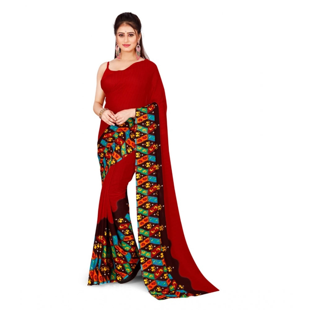 Generic Women's Poly Georgette Printed Saree Without Blouse (Maroon)