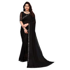 Generic Women's Embellished Dyed Printed Bollywood Georgette Saree With Blouse (Black)