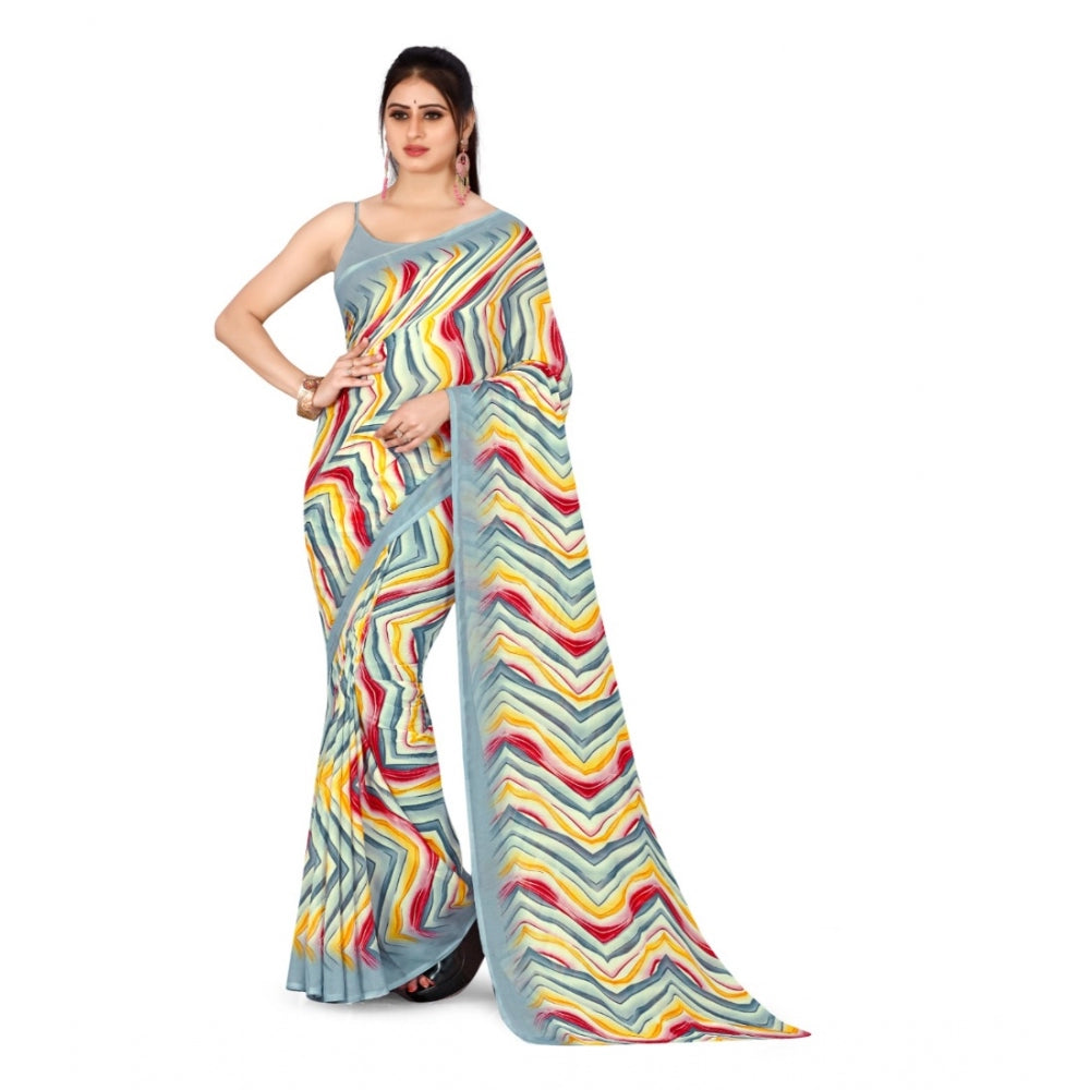 Generic Women's Poly Georgette Printed Saree Without Blouse (Multi Color)