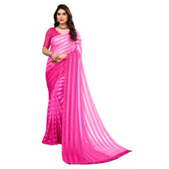 Generic Women's Embellished Striped Bollywood Satin Saree With Blouse (Pink)