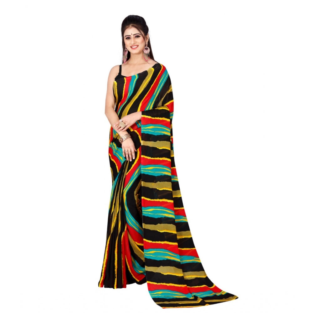 Generic Women's Poly Georgette Printed Saree Without Blouse (Multi Color)