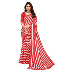 Generischer Bollywood-Georgette-Sari mit Verzierung und Aufdruck für Damen (Rot)