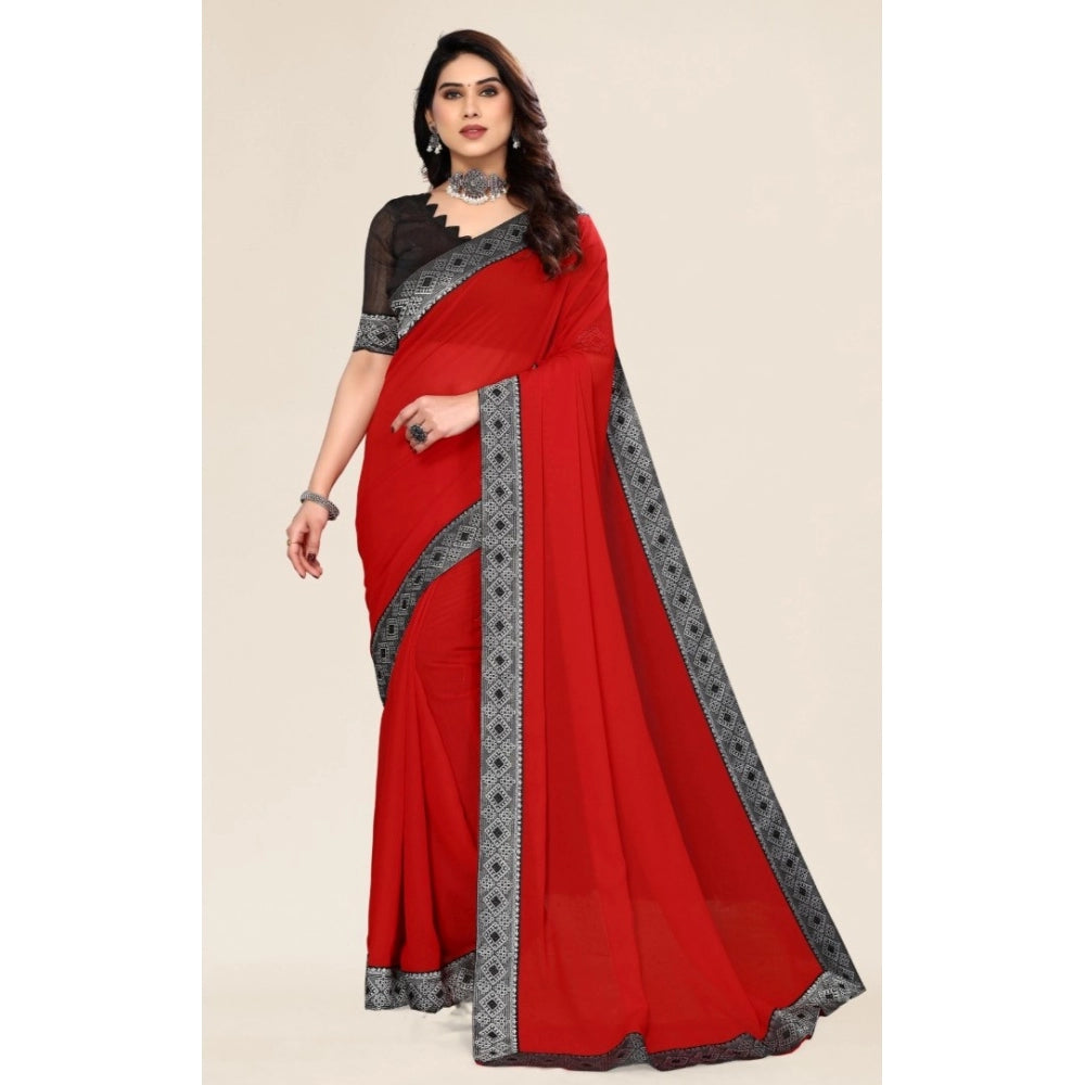 Generischer verzierter Bollywood-Chiffon-Sari für Damen mit Bluse (rot)