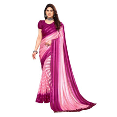 Generisches verziertes gestreiftes Bollywood-Satin-Sari mit Bluse für Damen (Rosa, Lila)