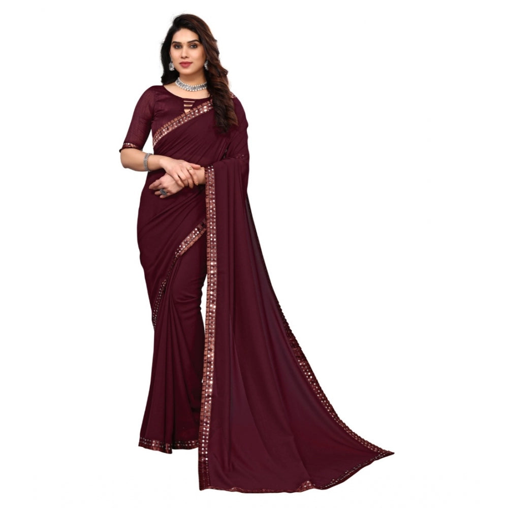 Generischer, verzierter, gefärbter und bedruckter Bollywood-Georgette-Sari mit Bluse für Damen (Dunkelschokolade)