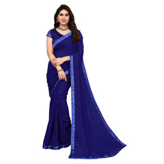 Generischer, verzierter, gefärbter und bedruckter Bollywood-Georgette-Sari mit Bluse für Damen (blau)