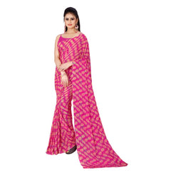 Generic Women's Poly Georgette Printed Saree Without Blouse (Pink)