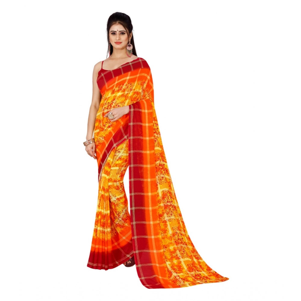 Generic Women's Poly Georgette Printed Saree Without Blouse (Yellow)