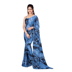 Generischer bedruckter Poly-Georgette-Sari für Damen ohne Bluse (blau)