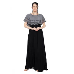 Generic Women's Crepe Solid Sleeveless Full Length Gown(Grey Black)