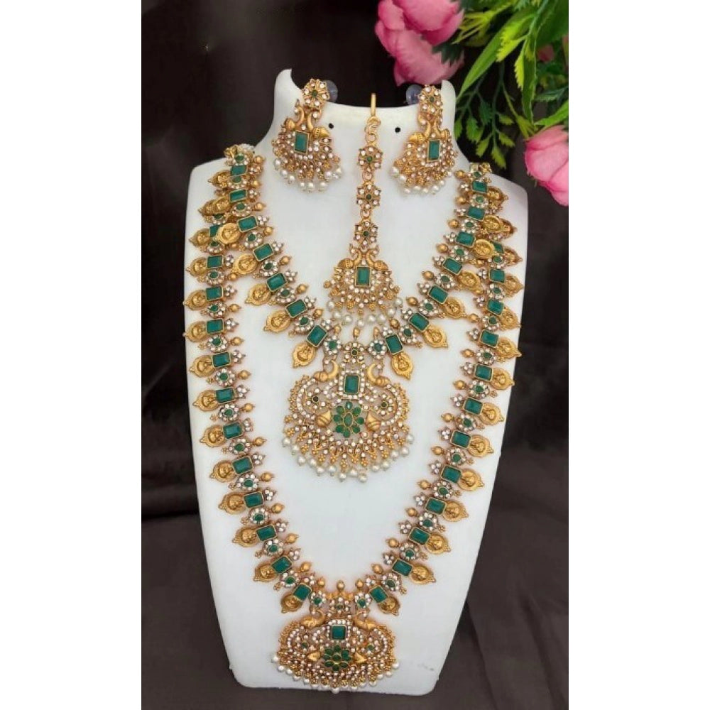 Generic Women's Shimmering Temple Jewellery Combo Set (Green, Free Size)