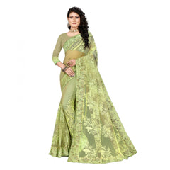 Generic Women's Net Saree With Blouse (Pista Green, 5-6Mtrs)