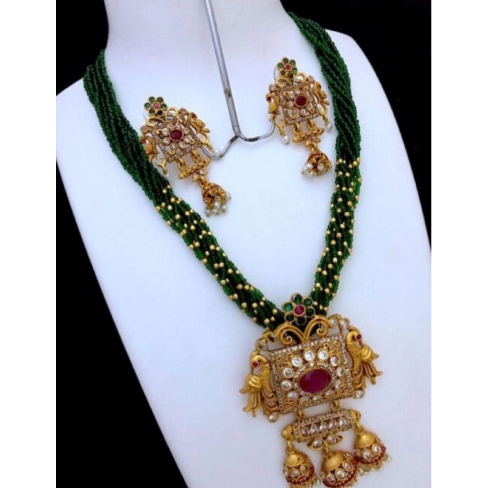 Generic Women's Elite Moti Mala Ad Pendal  Jewellery Set (Green, Free Size)