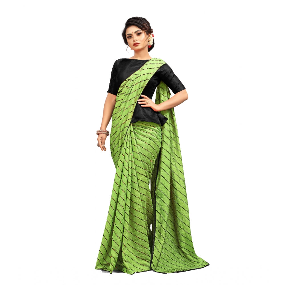 Generic Women's Vichitra Saree with Blouse (LightGreen, 5-6 Mtrs)