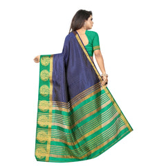 Generic Women's Kanjivaram Silk Saree With Unstitched Blouse Piece (Blue, 5-6 Mtrs)