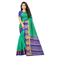 Generic Women's Kanjivaram Silk Saree With Unstitched Blouse Piece (Green, 5-6 Mtrs)