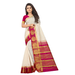 Generic Women's Kanjivaram Silk Saree With Unstitched Blouse Piece (White, 5-6 Mtrs)