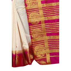 Generic Women's Kanjivaram Silk Saree With Unstitched Blouse Piece (White, 5-6 Mtrs)