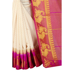 Generic Women's Kanjivaram Silk Saree With Unstitched Blouse Piece (White, 5-6 Mtrs)