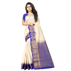 Generic Women's Kanjivaram Silk Saree With Unstitched Blouse Piece (White, 5-6 Mtrs)