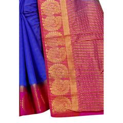 Generic Women's Kanjivaram Silk Saree With Unstitched Blouse Piece (Blue, 5-6 Mtrs)