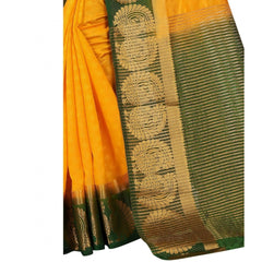 Generic Women's Kanjivaram Silk Saree With Unstitched Blouse Piece (Yellow, 5-6 Mtrs)