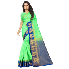 Generic Women's Kanjivaram Silk Saree With Unstitched Blouse Piece (Light Green, 5-6 Mtrs)