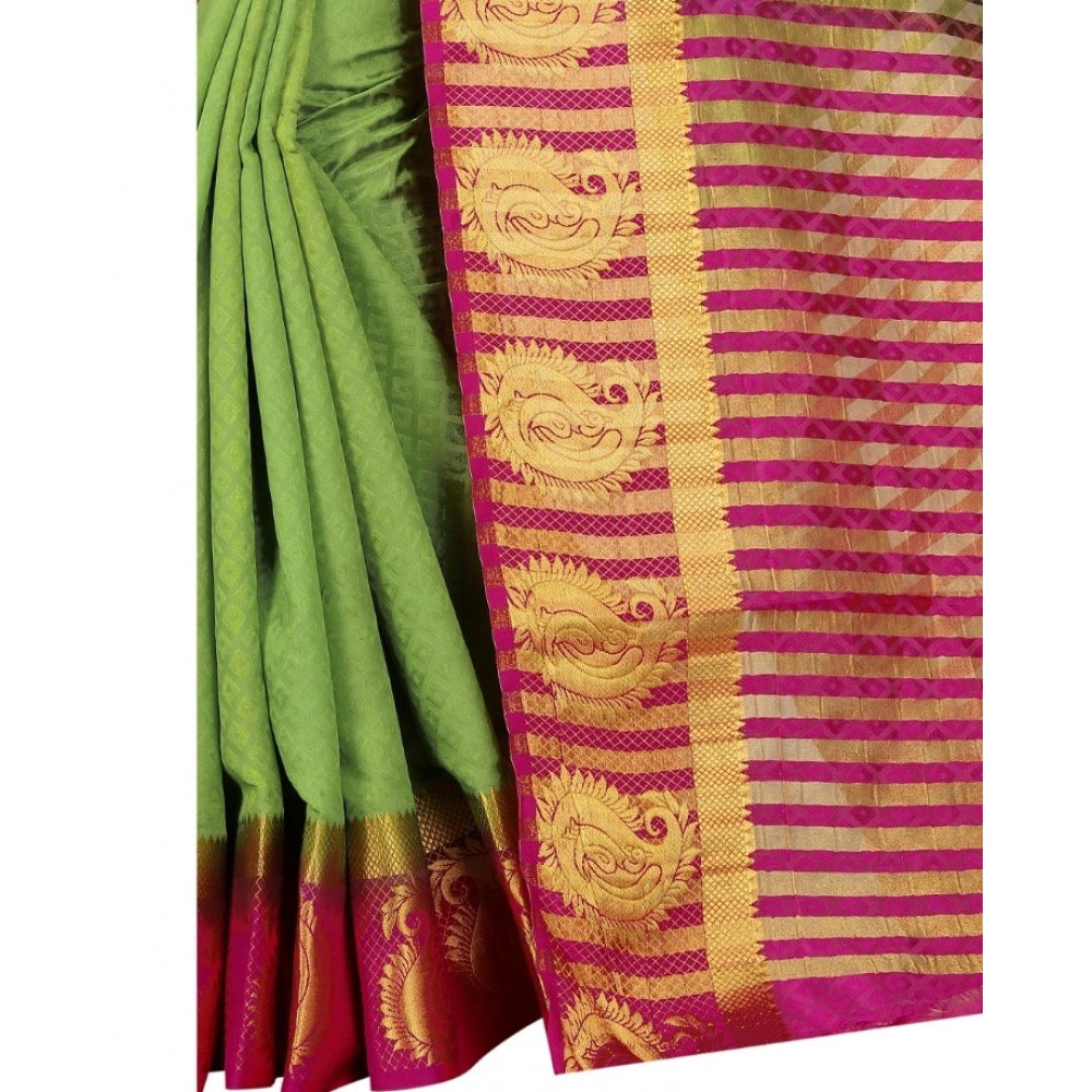 Generic Women's Kanjivaram Silk Saree With Unstitched Blouse Piece (Green, 5-6 Mtrs)