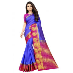 Generic Women's Kanjivaram Silk Saree With Unstitched Blouse Piece (Blue, 5-6 Mtrs)