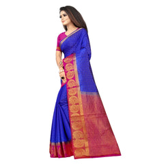 Generic Women's Kanjivaram Silk Saree With Unstitched Blouse Piece (Blue, 5-6 Mtrs)