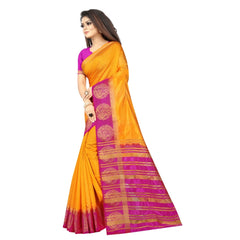 Generic Women's Kanjivaram Silk Saree With Unstitched Blouse Piece (Yellow, 5-6 Mtrs)