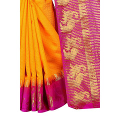 Generic Women's Kanjivaram Silk Saree With Unstitched Blouse Piece (Yellow, 5-6 Mtrs)