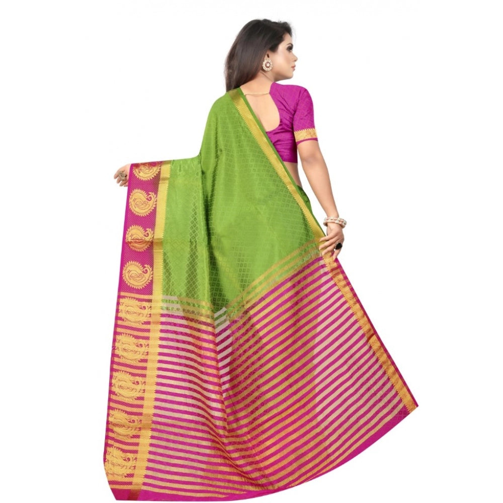 Generic Women's Kanjivaram Silk Saree With Unstitched Blouse Piece (Green, 5-6 Mtrs)