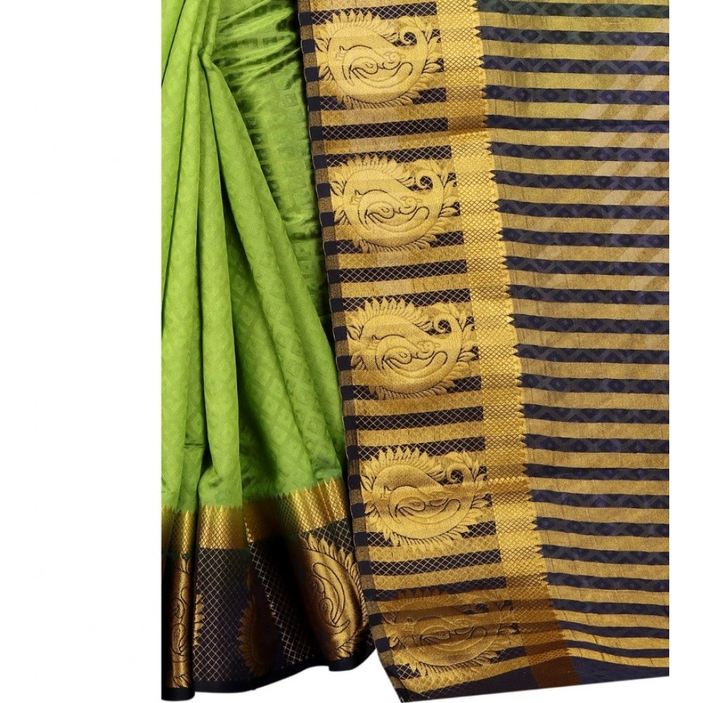 Generic Women's Kanjivaram Silk Saree With Unstitched Blouse Piece (Green, 5-6 Mtrs)