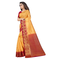 Generic Women's Kanjivaram Silk Saree With Unstitched Blouse Piece (Yellow, 5-6 Mtrs)