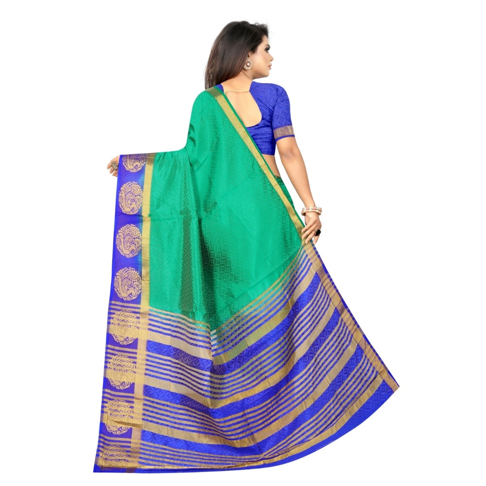 Generic Women's Kanjivaram Silk Saree With Unstitched Blouse Piece (Green, 5-6 Mtrs)