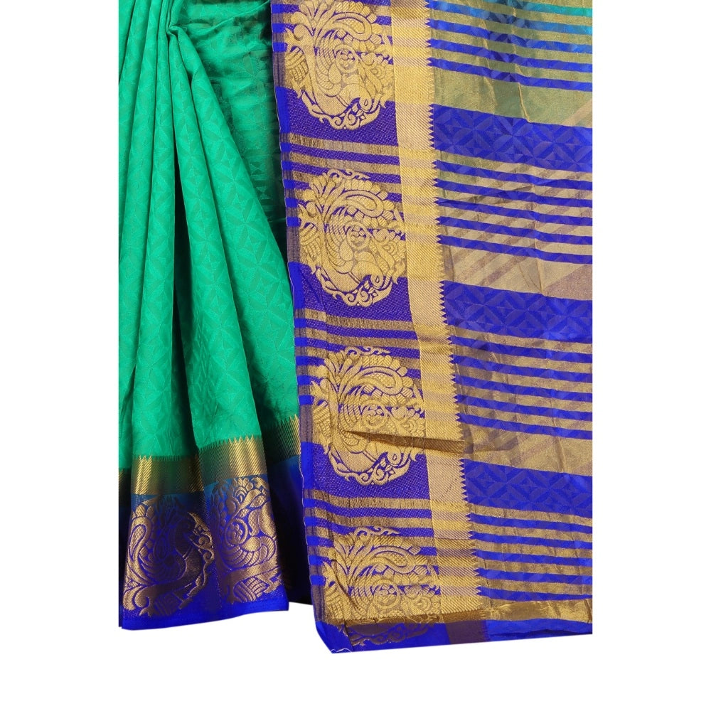 Generic Women's Kanjivaram Silk Saree With Unstitched Blouse Piece (Green, 5-6 Mtrs)