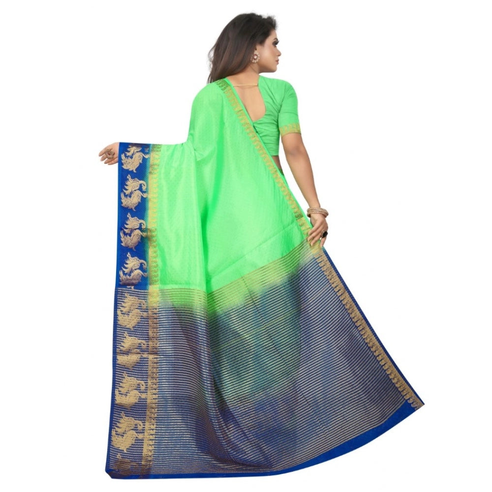 Generic Women's Kanjivaram Silk Saree With Unstitched Blouse Piece (Light Green, 5-6 Mtrs)