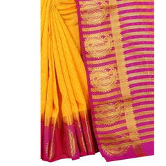 Generic Women's Kanjivaram Silk Saree With Unstitched Blouse Piece (Yellow, 5-6 Mtrs)