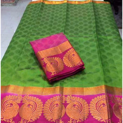 Generic Women's Kanjivaram Silk Saree With Unstitched Blouse Piece (Green, 5-6 Mtrs)